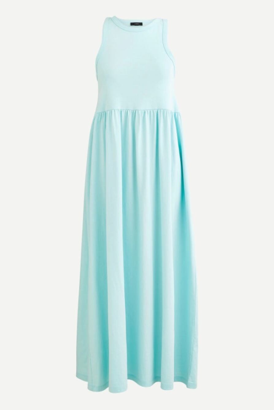 J CREW light turquoise green sleeveless knit cutaway tank 100% cotton maxi dress